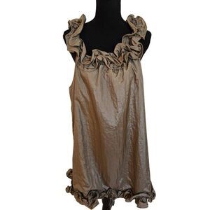 NWT My Pretty Angel Womens Sleeveless Ruffled Silk Blend Mini Dress Brown Large